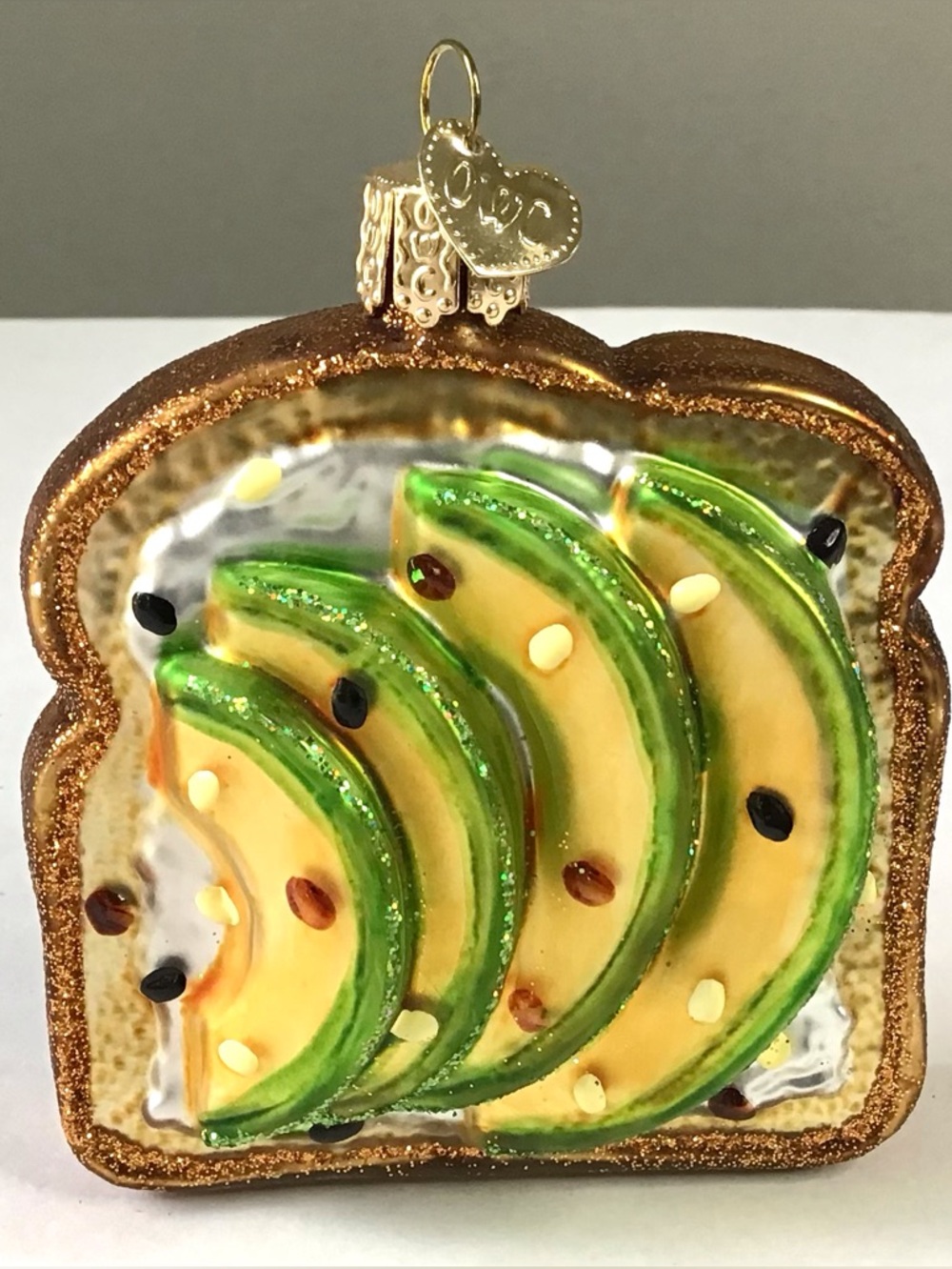 Old World Christmas Ornament Avocado Toast Blown Glass Glitter Excellent OWC